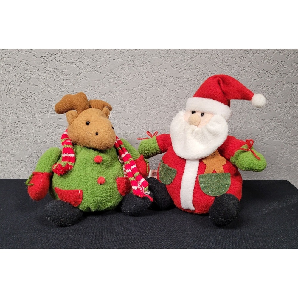 Peachtree Playthings Stuffed Plush Santa Claus & Reindeer